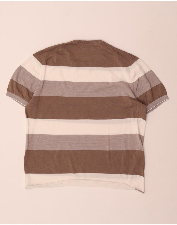 MASSIMO DUTTI Mens T-Shirt Top Large Beige Striped Cotton