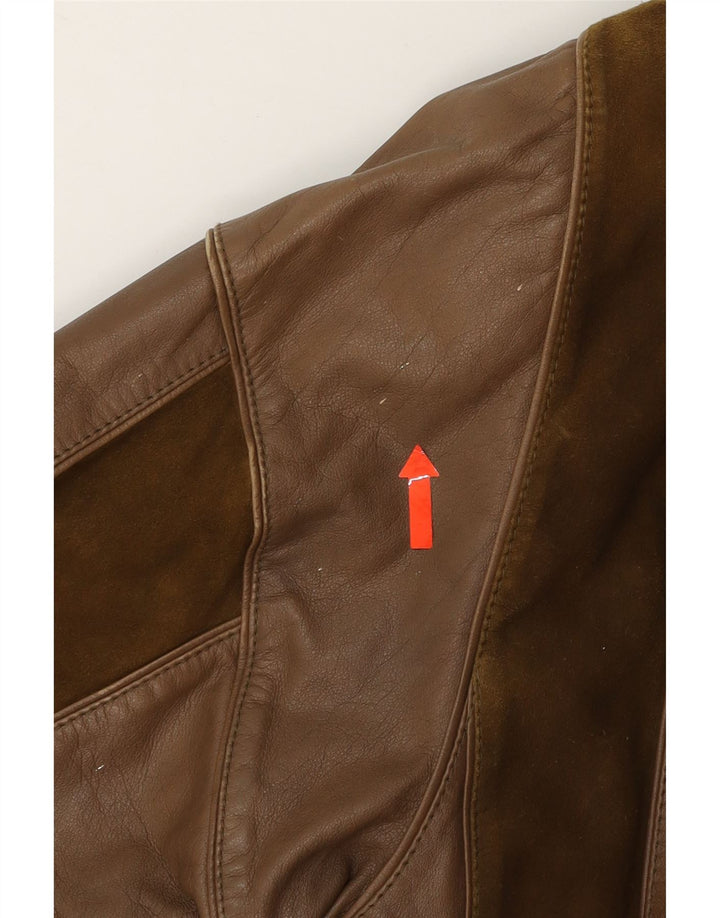 BRECO'S Mens Leather Jacket UK 40 Large Brown Striped Viscose Vintage Breco's and Second-Hand Breco's from Messina Hembry 