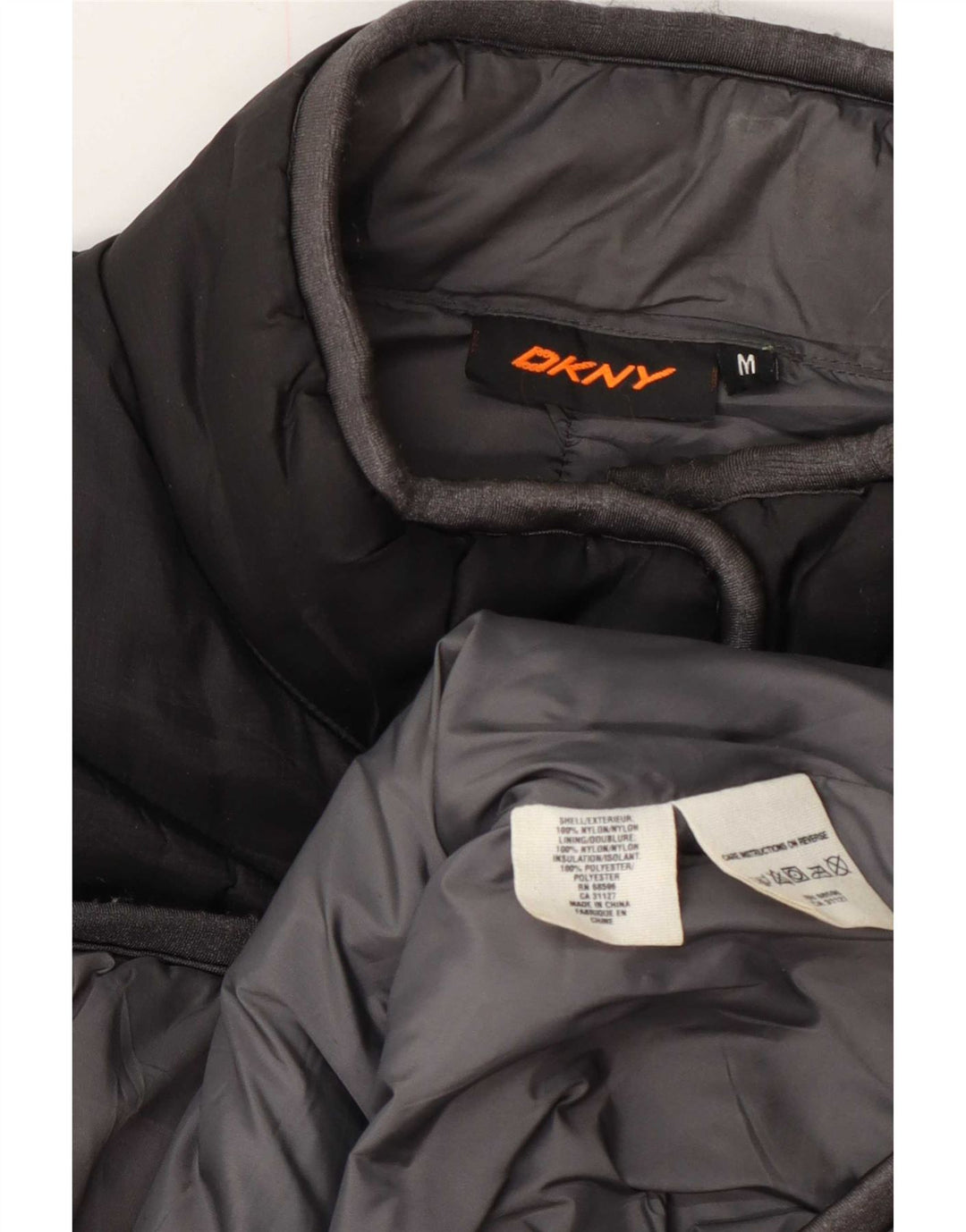 Dkny Womens Graphic Padded Gilet UK 14 Medium Black Nylon