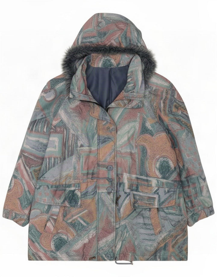 Vintage Womens Abstract Pattern Windbreaker Jacket UK 16 Large Multicolor