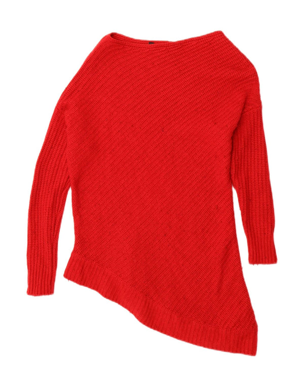 BCBGMAXAZRIA Womens Asymmetric Boat Neck Jumper Sweater UK 6 XS Red