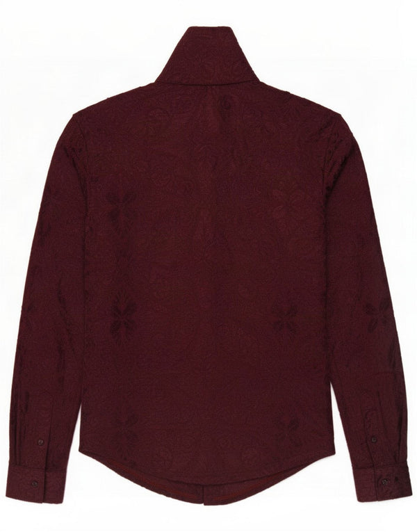 Vintage Womens See Through Velour Shirt UK 12 Medium Burgundy Paisley