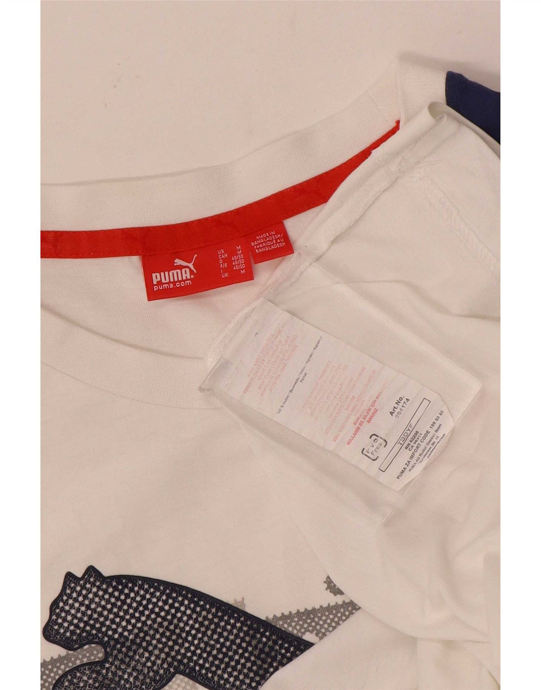 Puma Mens Graphic T-Shirt Top Medium White Colourblock Cotton