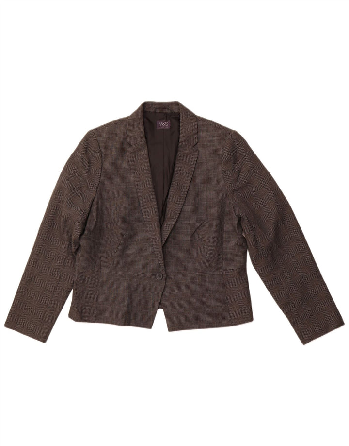 MARKS & SPENCER Womens 1 Button Blazer Jacket UK 16 Large Grey Check