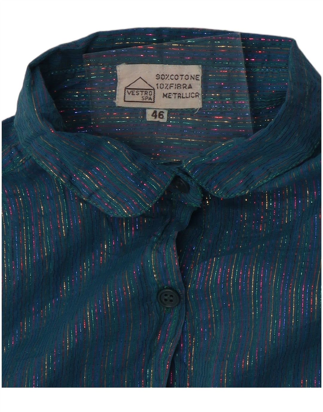 Vintage Womens Shirt IT 46 Large Blue Striped Metallic