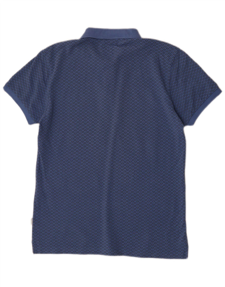 Henry Cottons Mens Slim Fit Polo Shirt Medium Blue Geometric