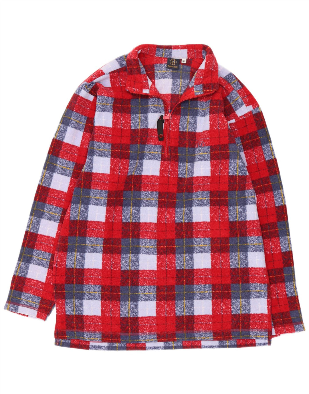 Jumper de lã com pescoço e zíper masculino vintage poliéster xadrez vermelho médio