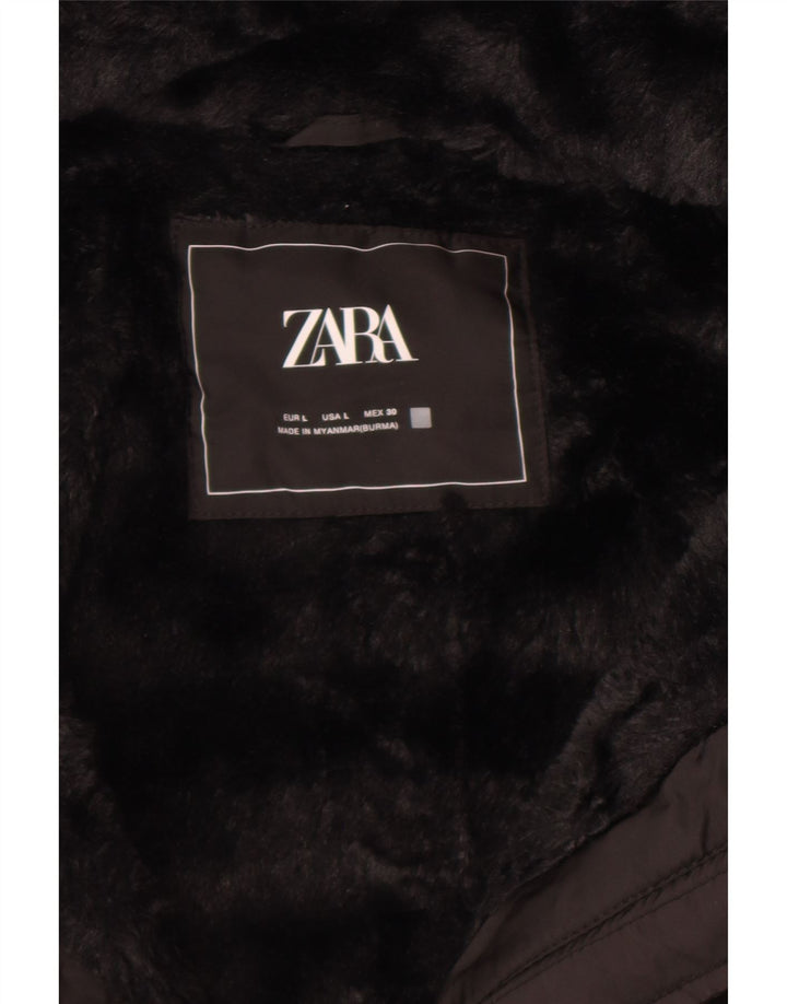 Zara Womens Hooded Padded Jacket UK 14 Large Black