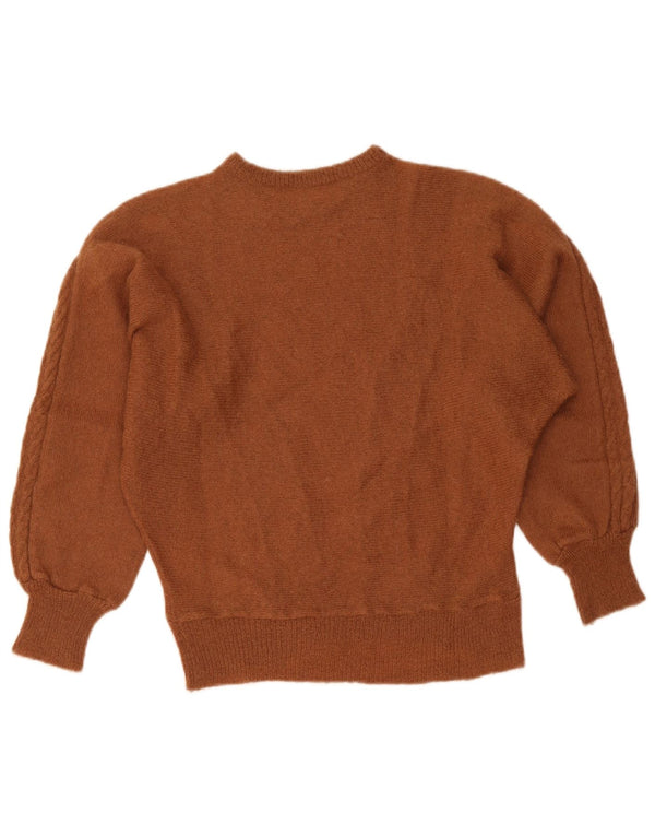 Maglione maglione vintage da donna con scollo a barca UK 14 grande marrone