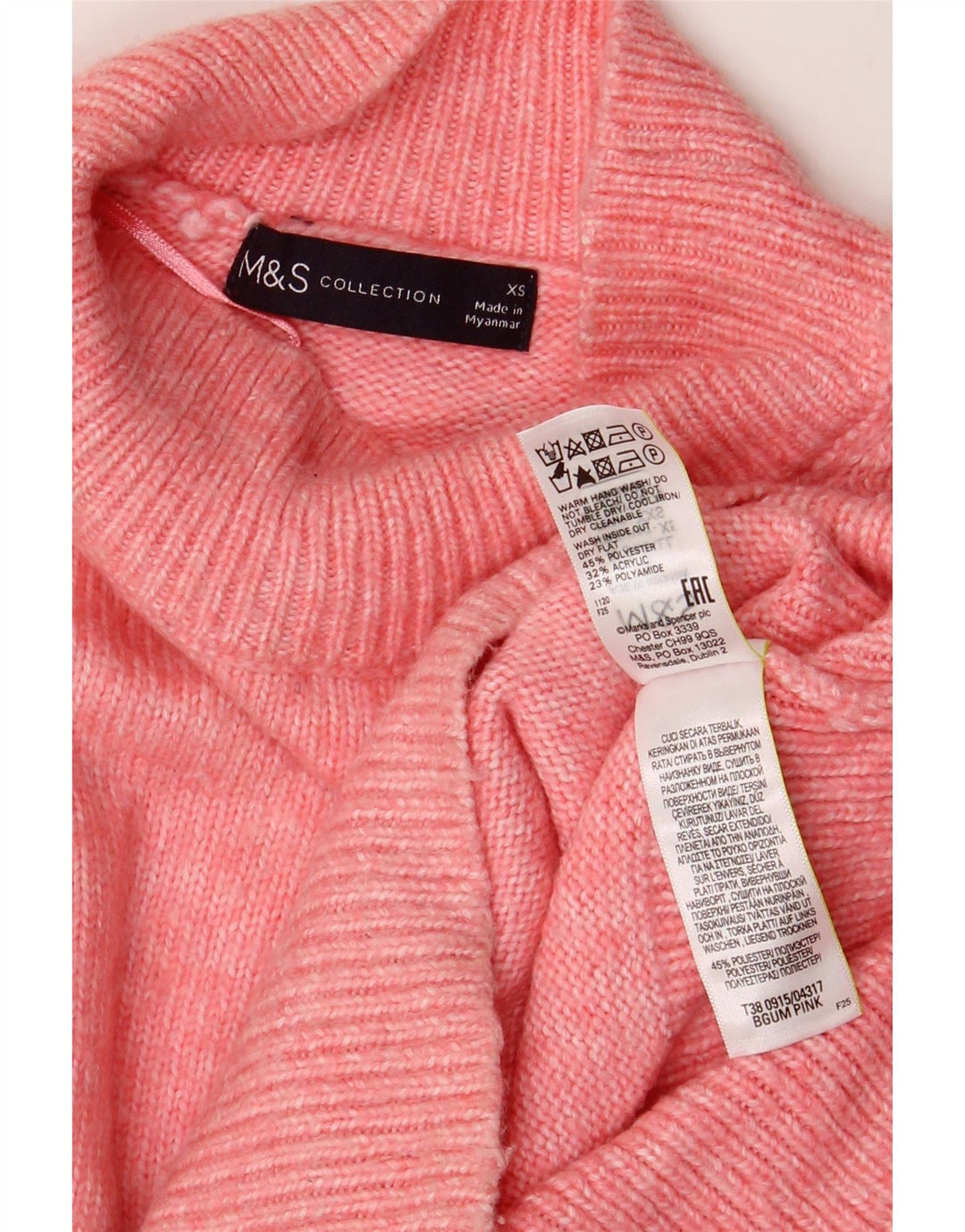 MARKS & SPENCER Womens Oversized Turtle Neck Jumper Sweater UK 6 XS Pink