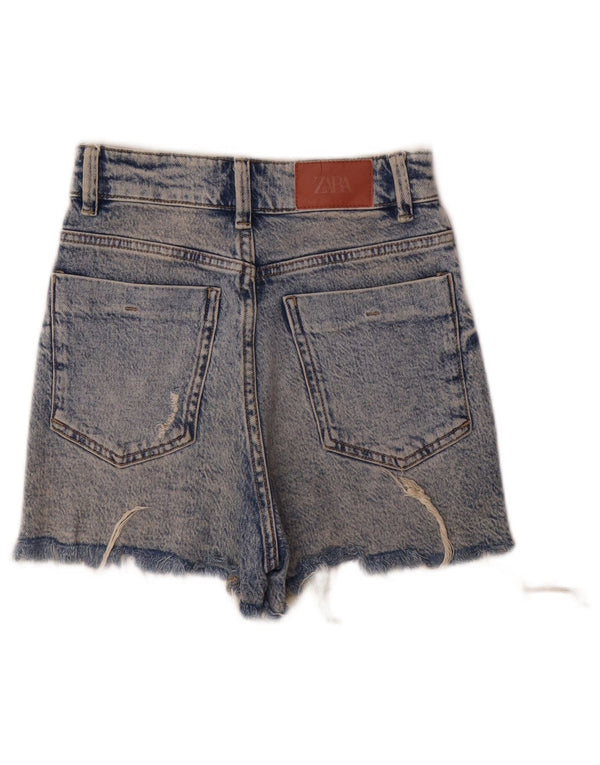 Zara Short en jean taille haute effet vieilli pour femme EU 32 2XS W22 Bleu coton