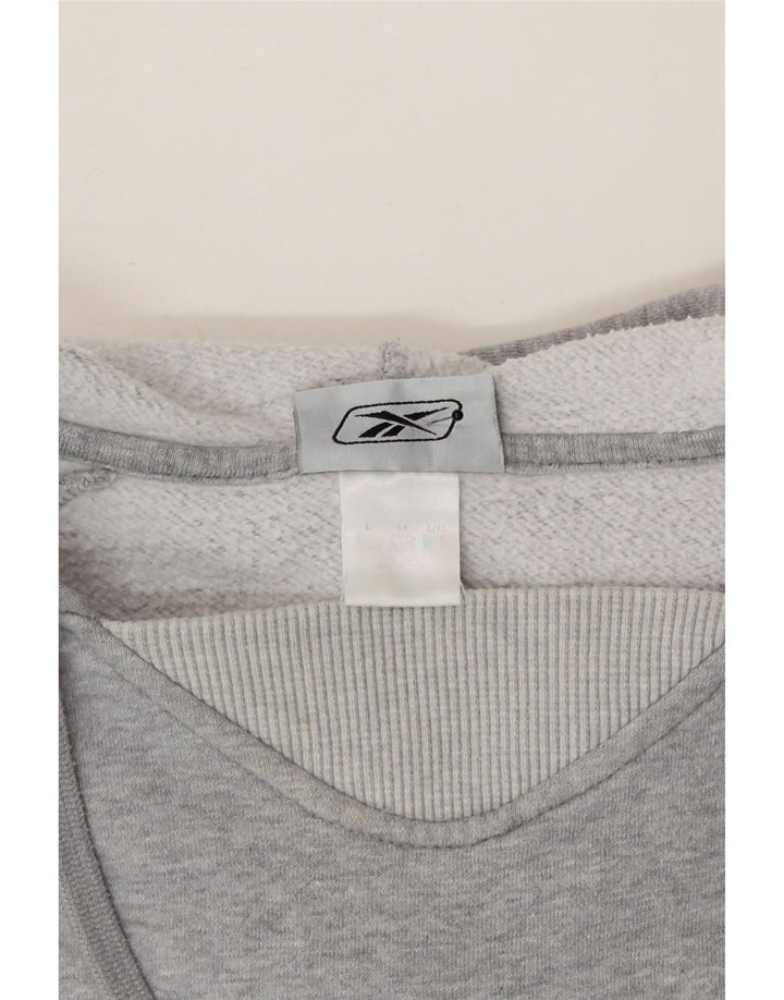 REEBOK Womens Crop Hoodie Jumper UK 14 Large Grey Cotton Vintage Reebok and Second-Hand Reebok from Messina Hembry 