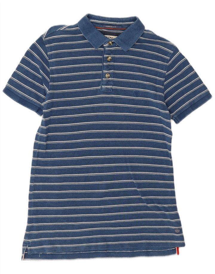 FAT FACE Mens Polo Shirt Small Blue Striped Cotton