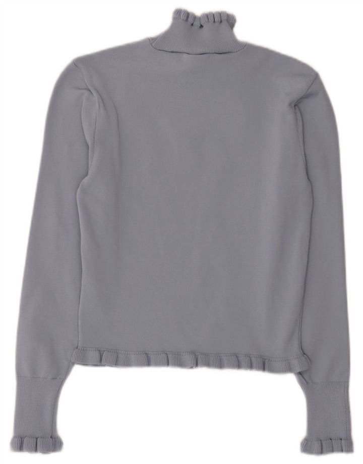 Zara Womens Crop Turtle Neck Jumper Sweater UK 12 Medium Blue Polyester