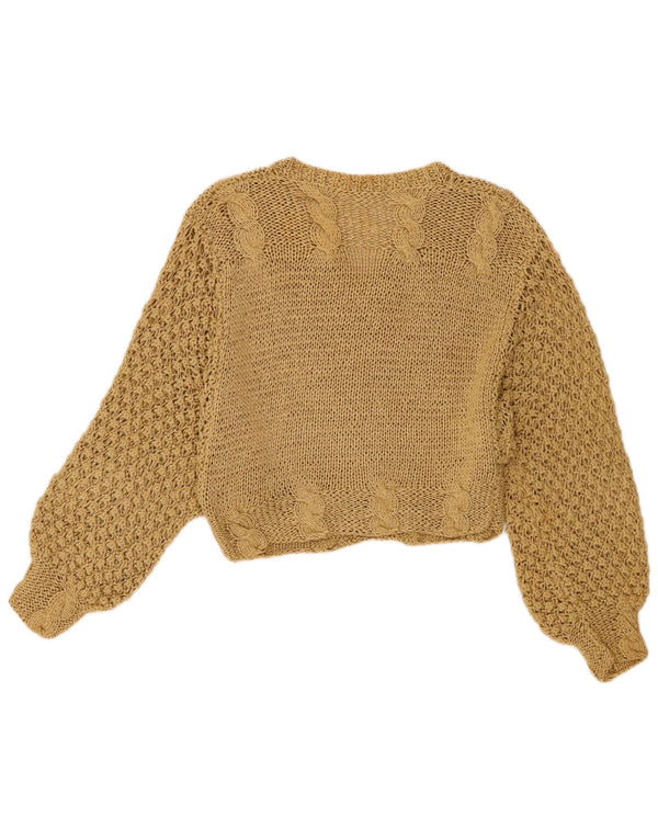 Vintage Womens Crop V-Neck Jumper Sweater UK 10 Small Beige