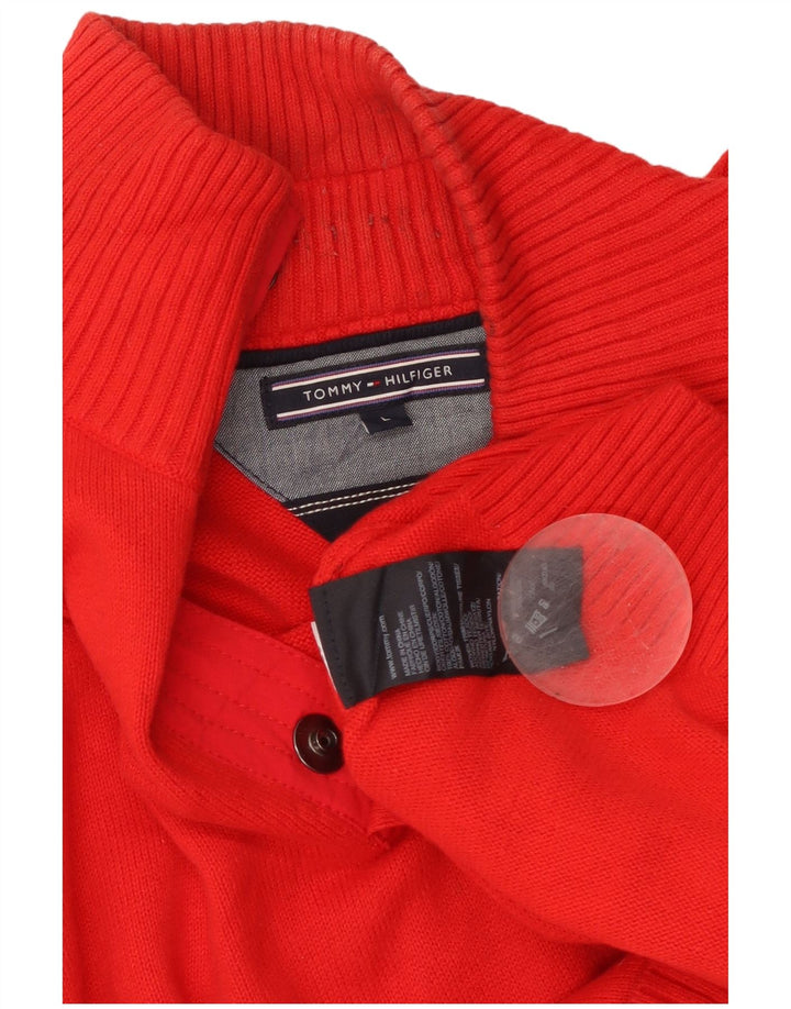 TOMMY HILFIGER Mens Button Neck Jumper Sweater Large Red Cotton