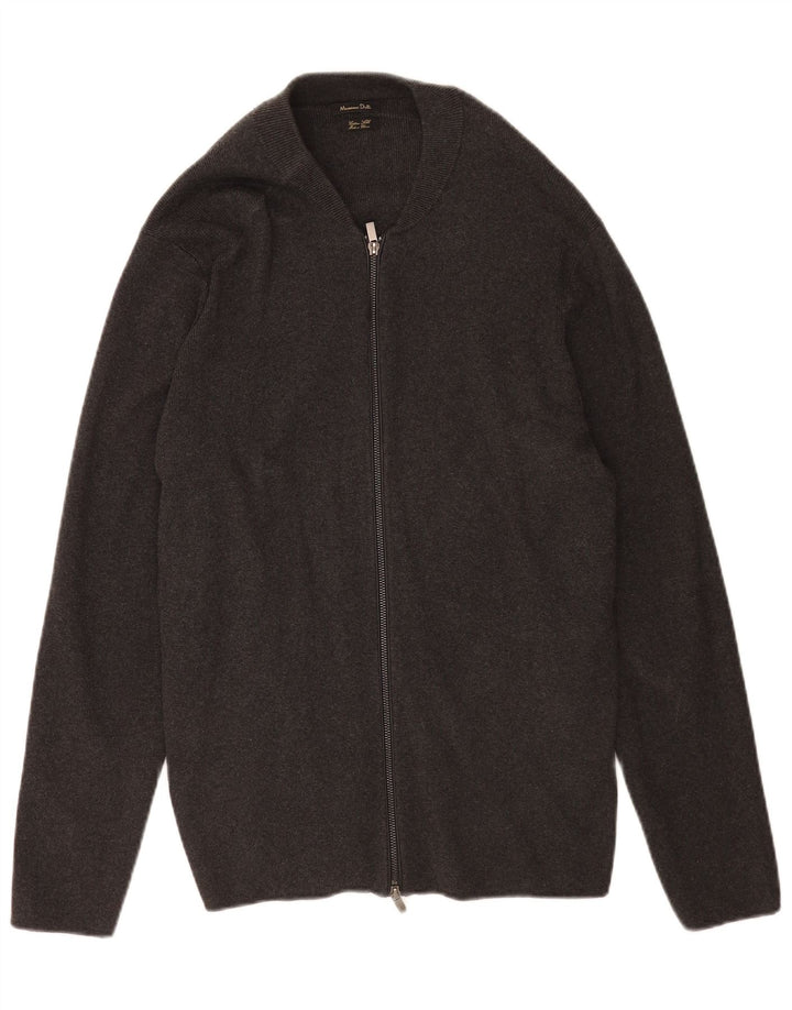 Massimo Dutti Mens Full Zip Cardigan Sweater XL Grey Cotton