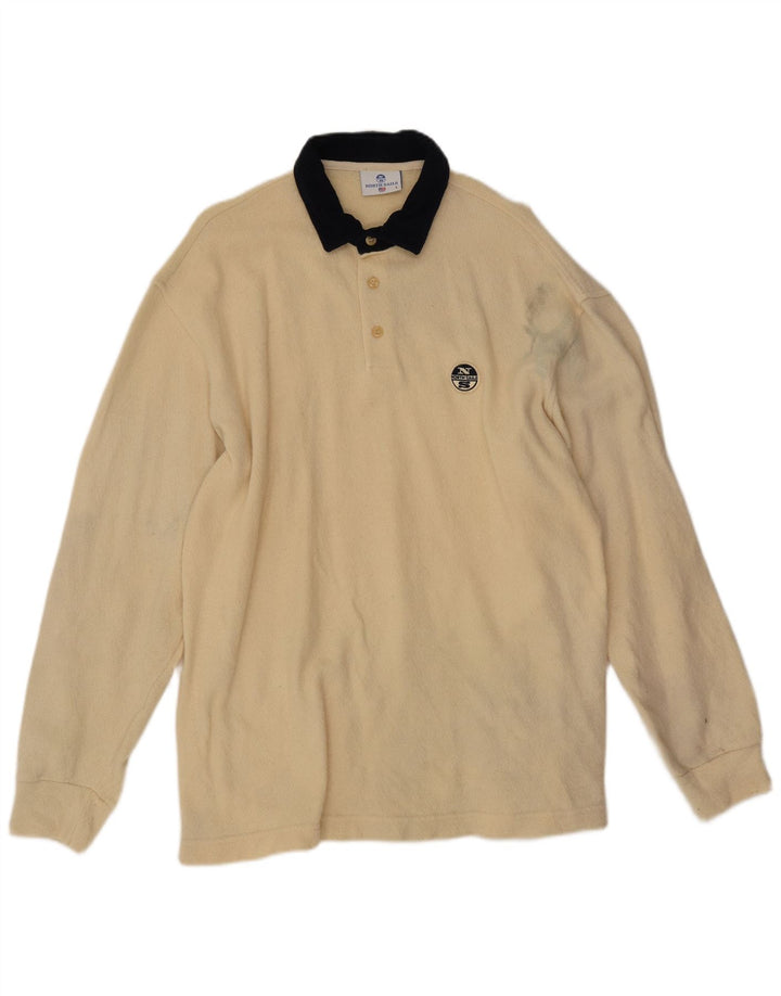 North Sails Mens Polo Neck Jumper Sweater Large Beige Colourblock Wool
