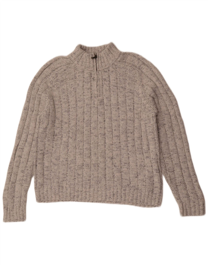 Marks & Spencer Mens Zip Neck Jumper Sweater Large Grey Flecked Acrylic
