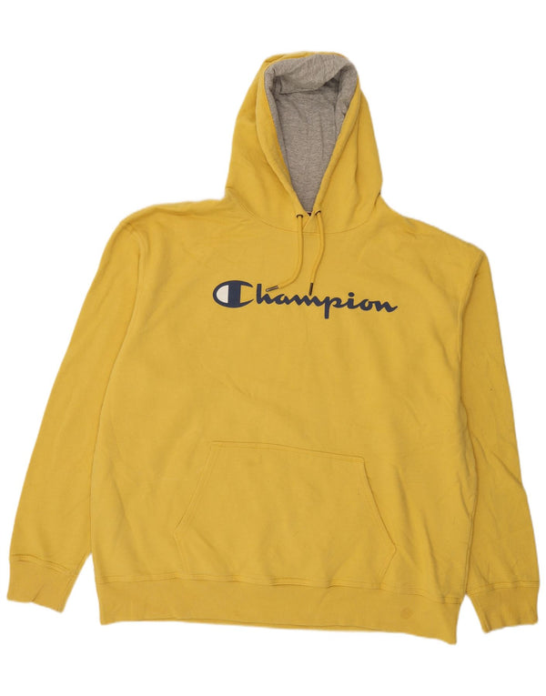 Champion Mens Graphic Hoodie Jumper 2XL Yellow Cotton
