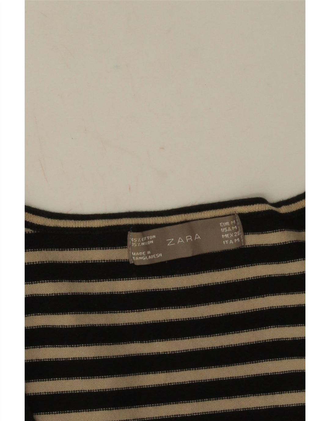 Zara Womens Top 3/4 Sleeve UK 12 Medium Black Striped Cotton