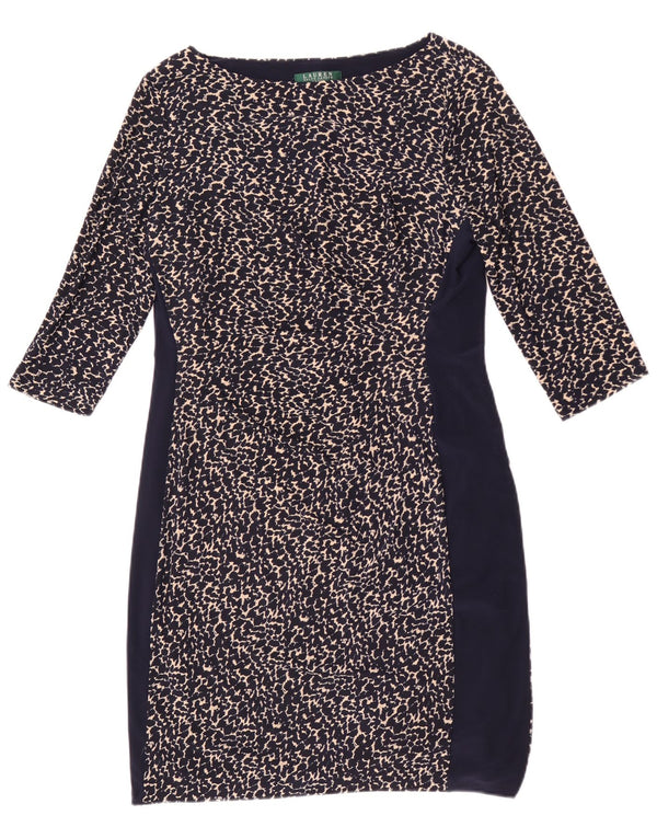 Ralph Lauren Womens Petite Sheath Dress US 14 XL Navy Blue Animal Print