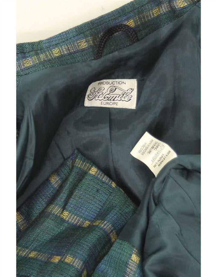 Giacca blazer vintage da donna a 3 bottoni UK 14 Lino a righe verde medio