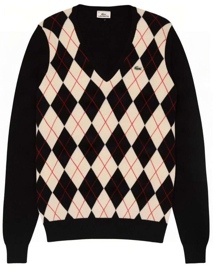 Lacoste dametrøje med V-hals str. 40 Medium Sort Argyle/Diamond