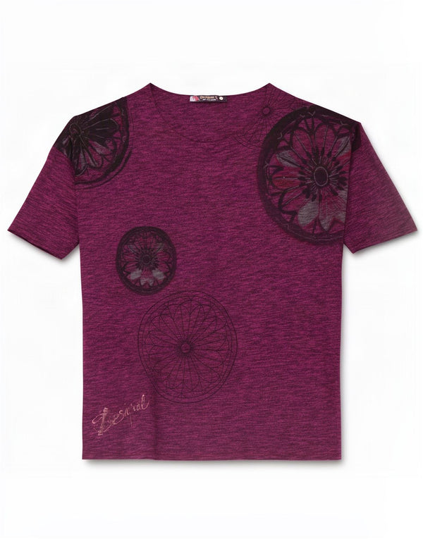 Desigual Damen Übergroßes Grafik-T-Shirt-Oberteil UK 18 XL Kastanienbraun mit Blumenmuster