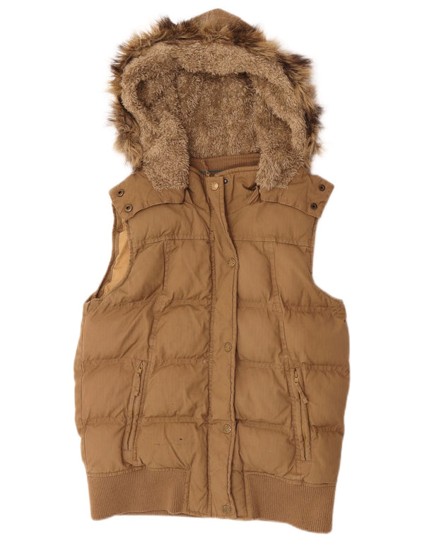 Fat Face Gilet rembourré à capuche pour femme UK 8 Small Beige Coton