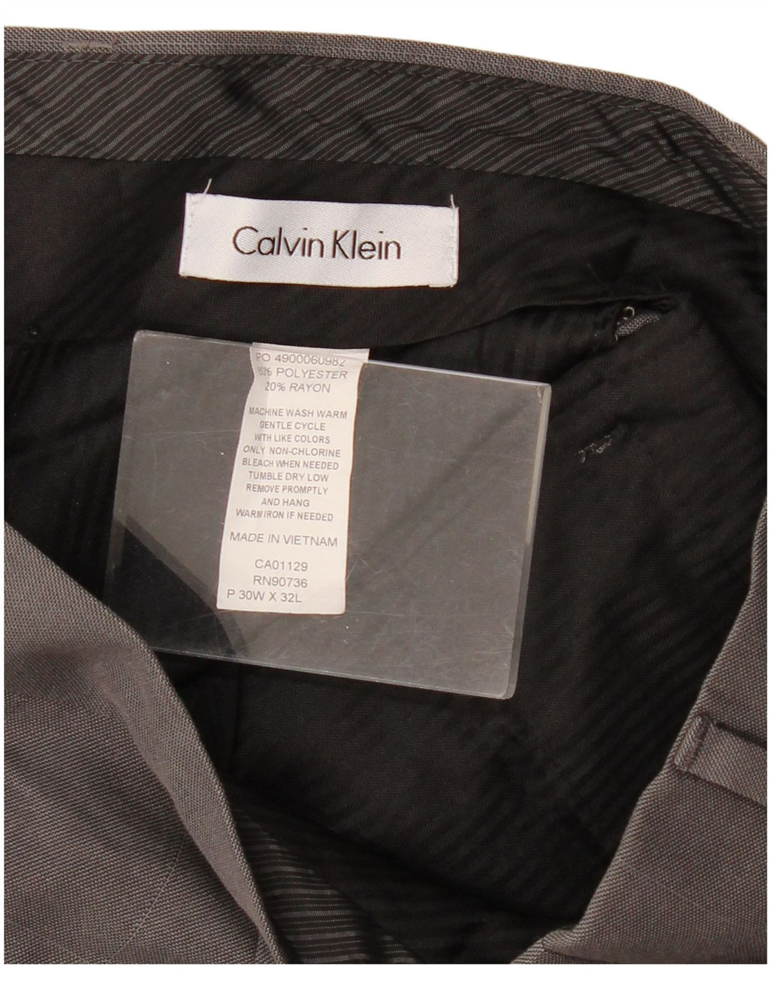 CALVIN KLEIN Mens Straight Suit Trousers W30 L32 Grey Check Polyester