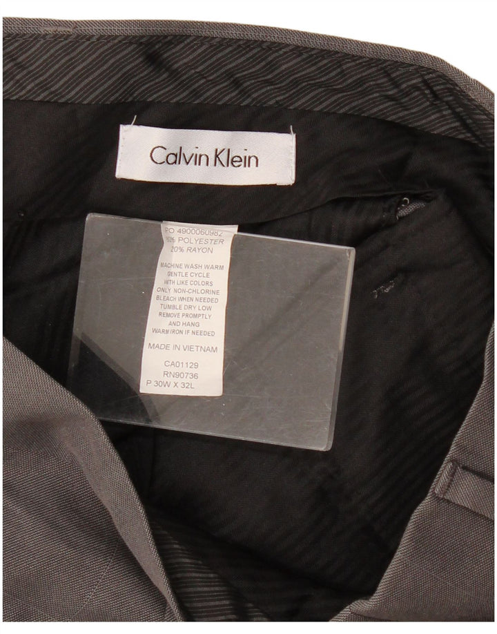 CALVIN KLEIN Mens Straight Suit Trousers W30 L32 Grey Check Polyester