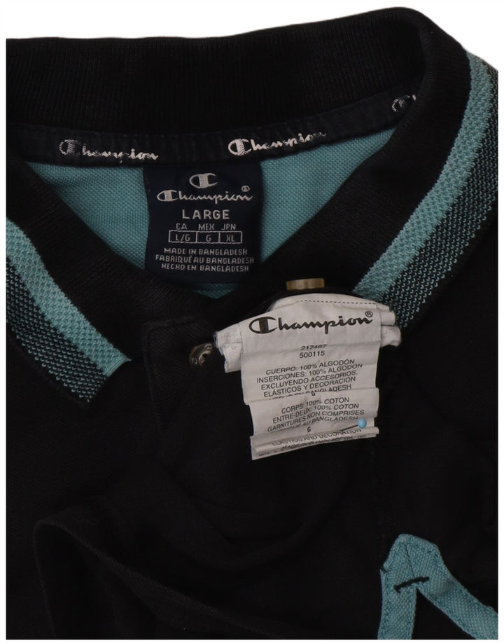 CHAMPION Mens Polo Shirt Large Black Cotton
