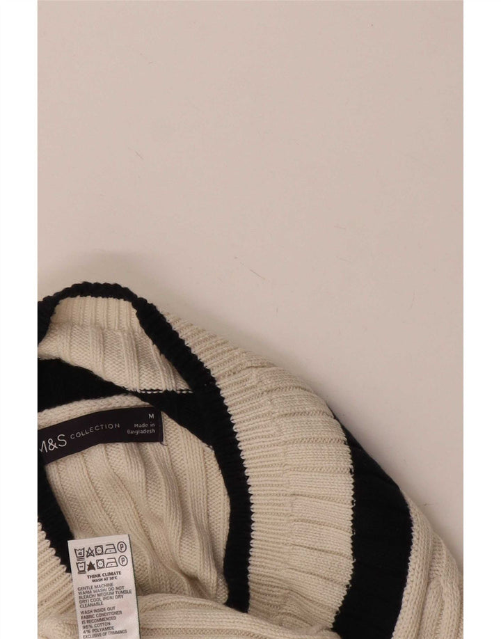 Marks & Spencer Womens V-Neck Jumper Sweater UK 14 Medium White Colourblock