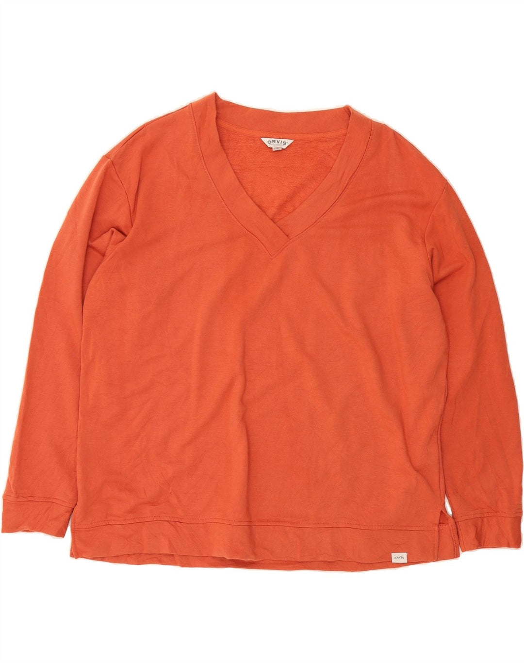 ORVIS Womens V-Neck Jumper Sweater UK 18 XL Orange Modal Vintage Orvis and Second-Hand Orvis from Messina Hembry 