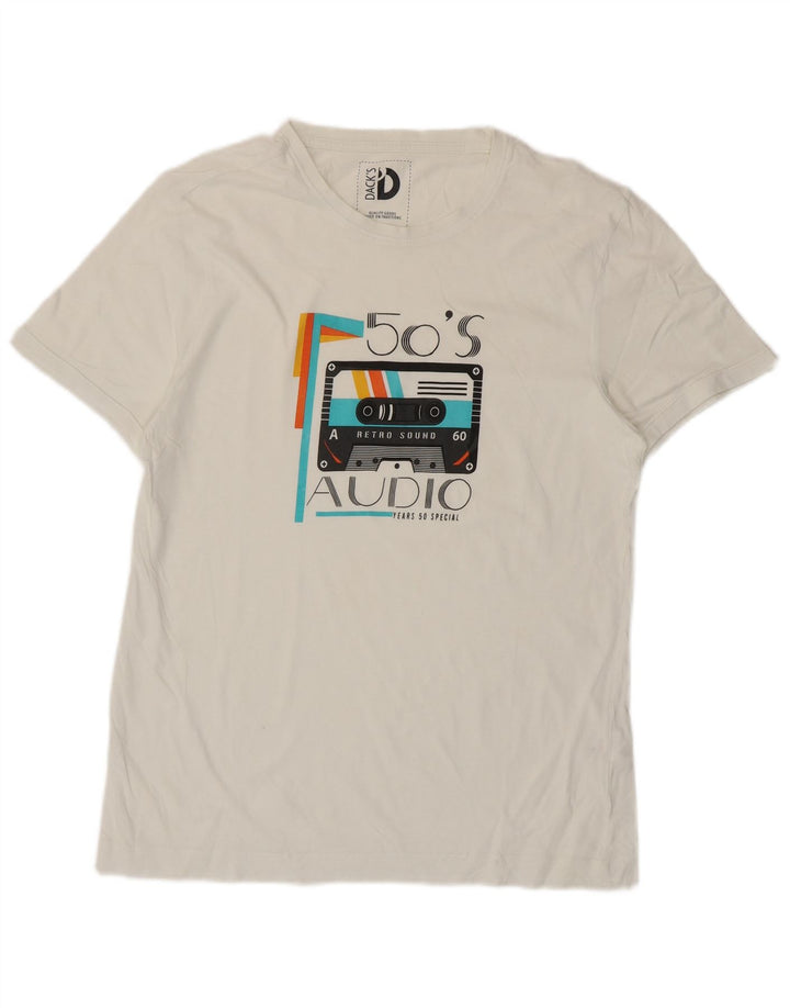 Dack's Mens Graphic T-Shirt Top Large White Cotton