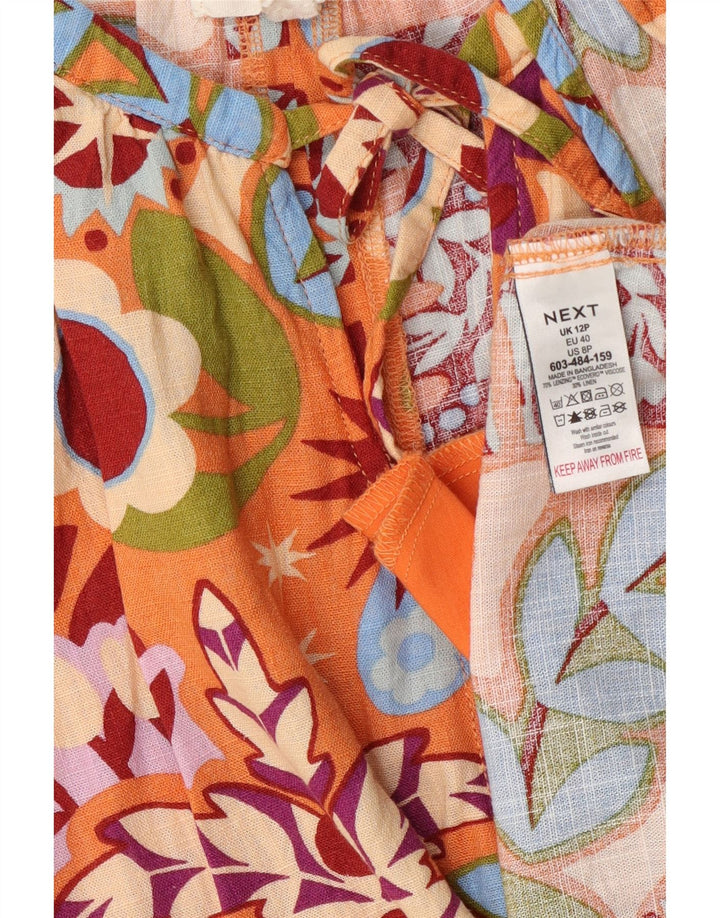 Next Womens Front Tie A-Line Dress UK 12 Medium Orange Floral Viscose