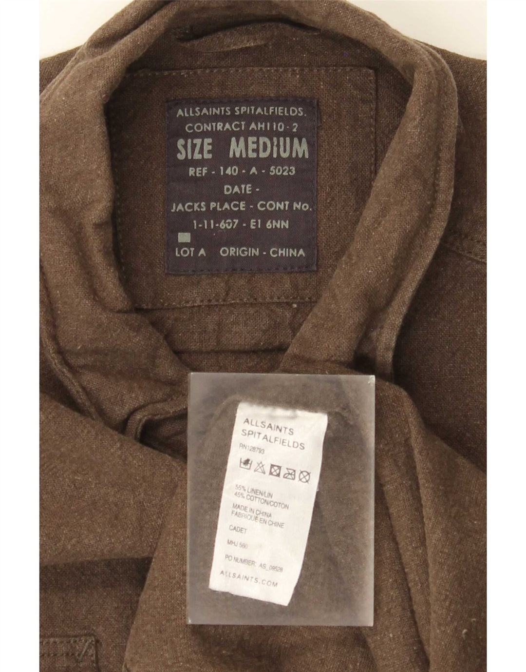 All Saints Mens Military Shirt Medium Khaki Linen