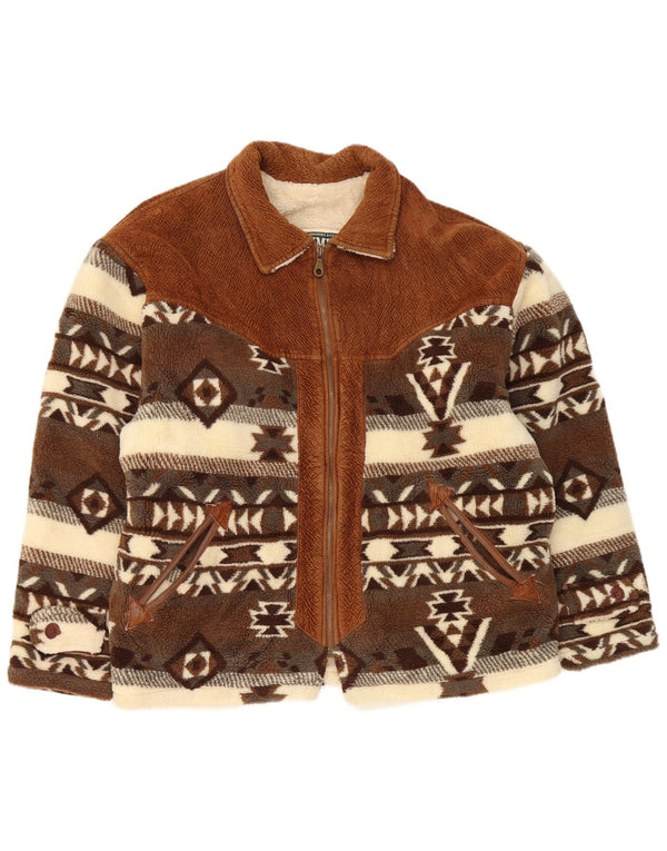 Out Limits Herre Sherpa Loose Fit Fleecejakke UK 38 Medium Brun Geometrisk