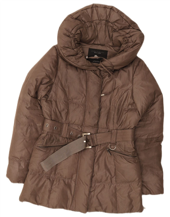 Zara Damen Wattierte Jacke UK 8 Small Braun Polyester