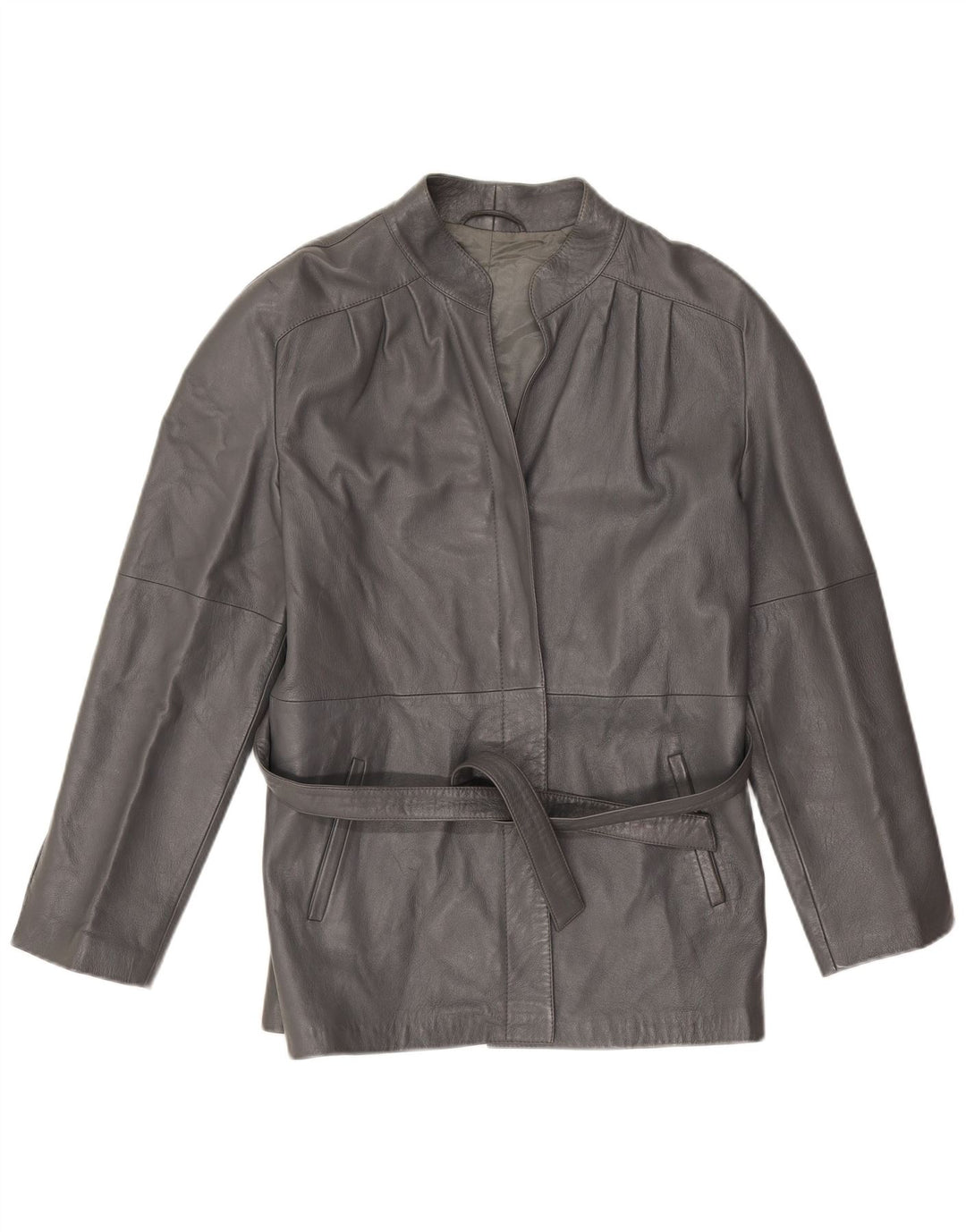 Vintage mujer abrigo chaqueta de cuero IT 46 cuero gris grande