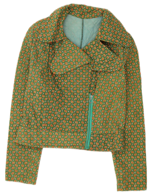 Jaqueta bomber feminina vintage UK 8 pequena verde Paisley