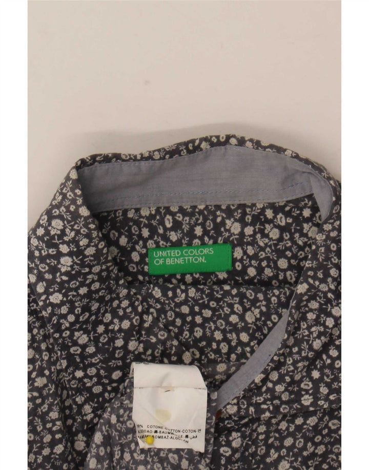 Benetton Chemise Homme Large Bleu Floral Coton