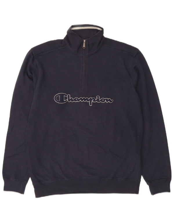 Felpa Champion da uomo con collo con zip grafica, maglione grande, cotone blu navy