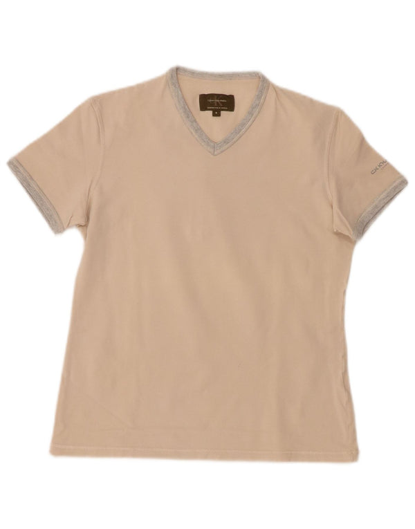 Calvin Klein T-shirt kaki da donna Top UK 10 Small Off White Colourblock