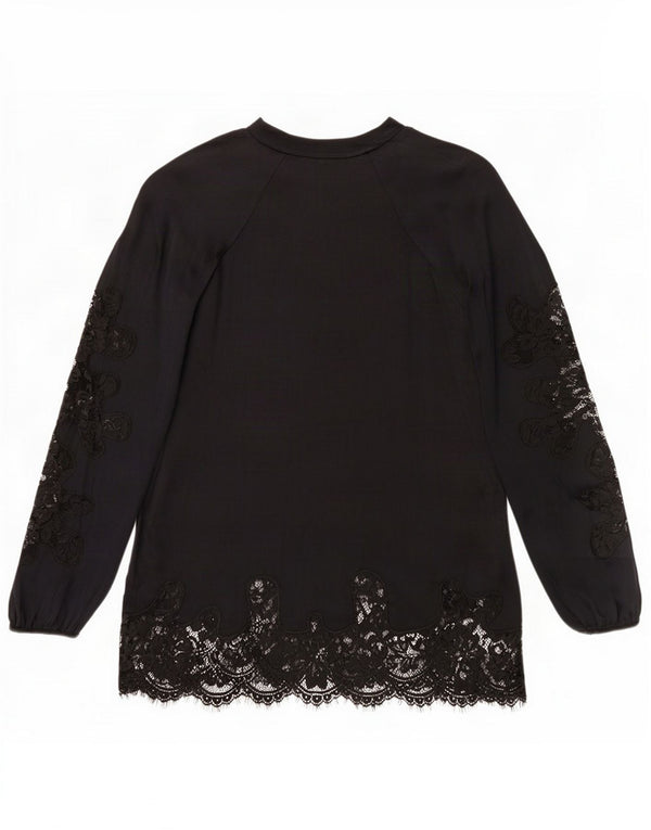 MINT VELVET Blusa de manga larga para mujer UK 8 Small Cupro floral negro