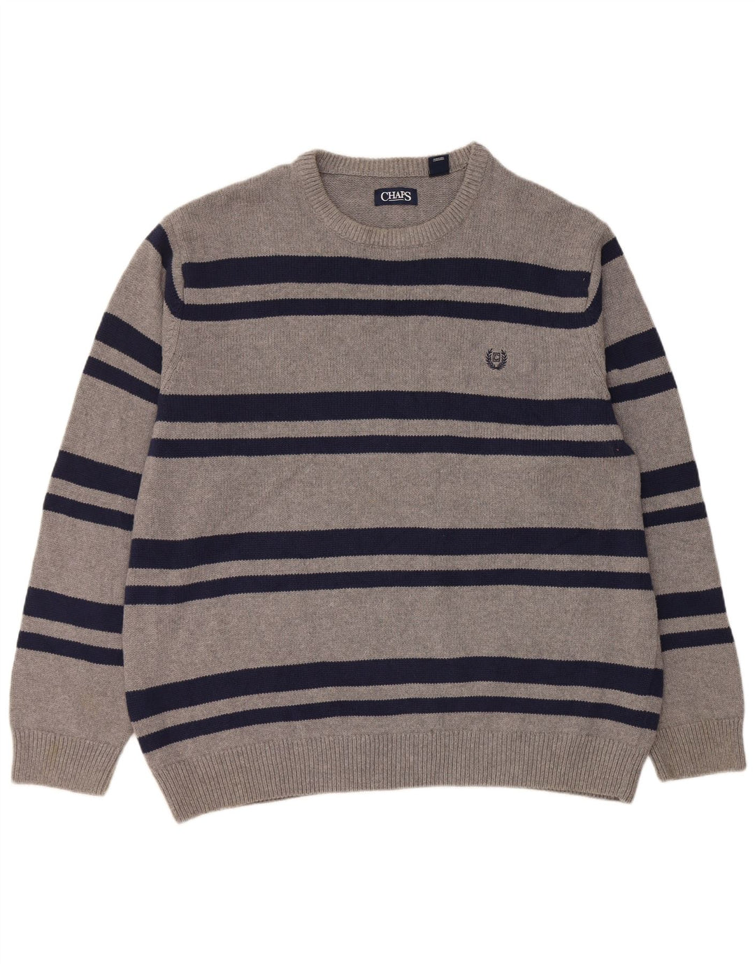Chaps Mens Crew Neck Jumper Sweater 2XL Grey Striped Cotton