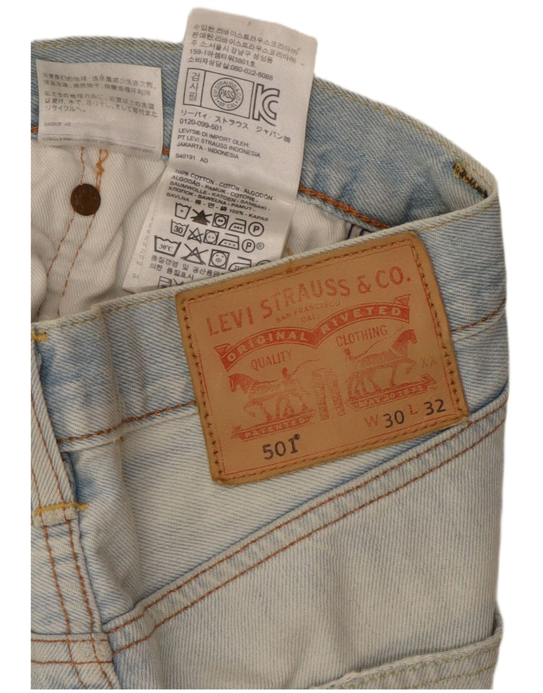 Levi's Mens 501 Straight Jeans W30 L32 Blue Cotton