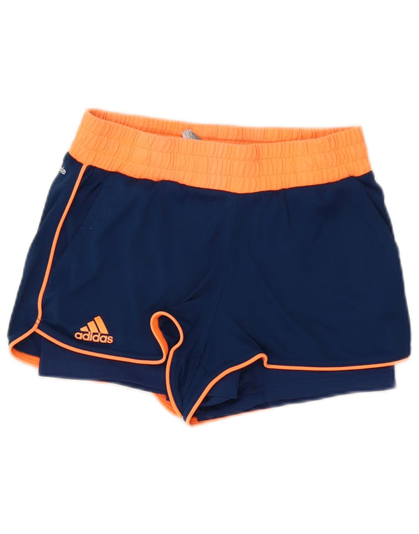 Adidas Damen Climalite Sport Shorts UK 8/10 Small Marineblau Farbblock