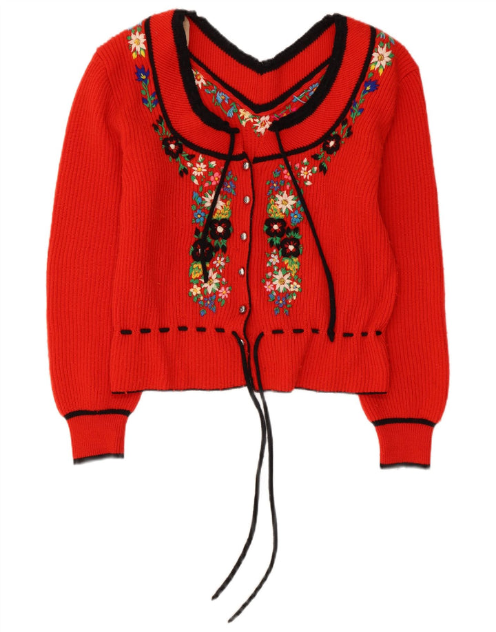 Vintage Womens Cardigan Sweater UK 14 Medium Red Floral